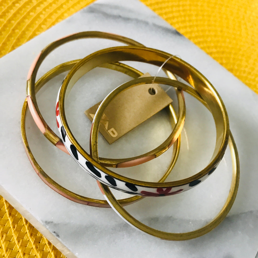 Retro Flowers Gold Bangle Set
