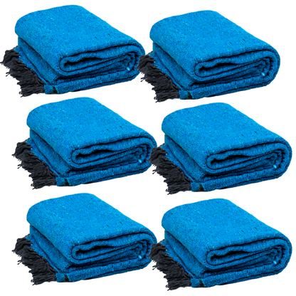 Solid Aqua Blue Mexican Blanket | BULK SAVINGS