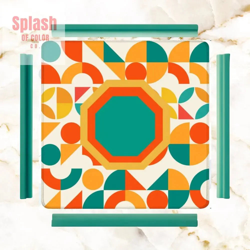 Mahjong Mat Geometric Color Splash Mahjong Mat – Teal, Yellow & Orange