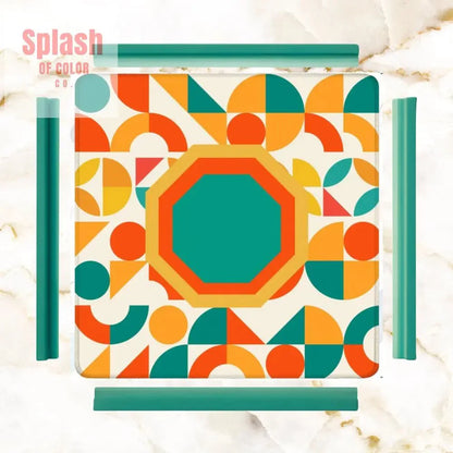 Mahjong Mat Geometric Color Splash Mahjong Mat – Teal, Yellow & Orange