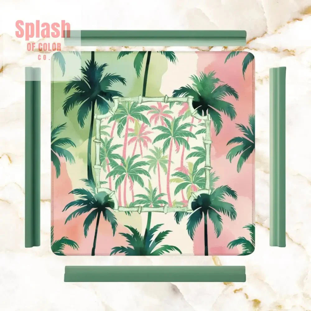 Mahjong Mat Palm Beach Watercolor Pastel Preppy Style Palm Tree Mahjong Mat