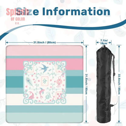 Mahjong Mat Preppy Pink Teal Blue, Watercolor Tile Floral Game Mat