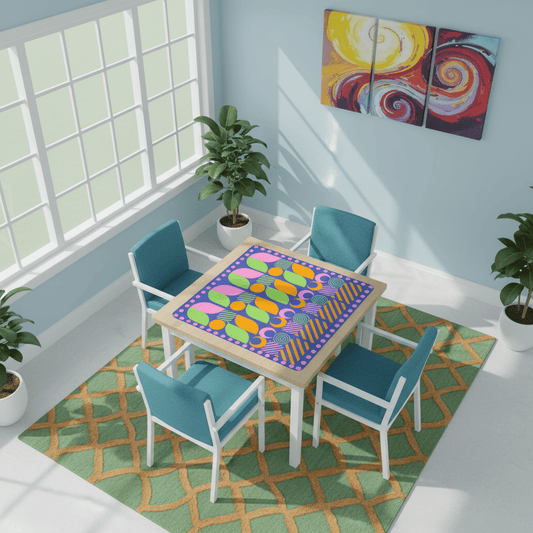 Palm Beach Style Modern Mahjong Mat, Preppy Pink Orange, Green Mahj Game Mat