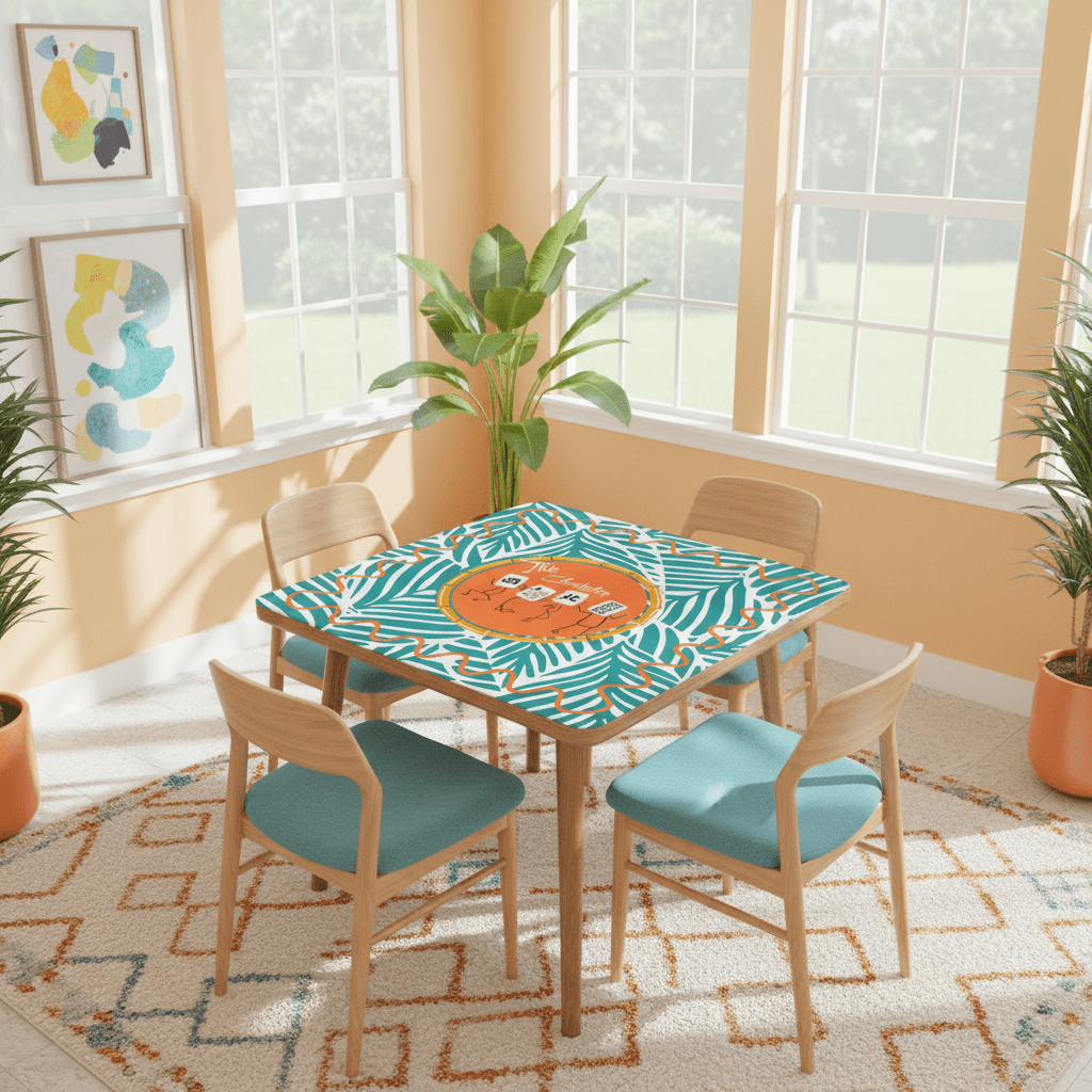 The Charleston Mahjong Mat, Tropical Teal Orange Preppy Fun Mahj Lover Mat