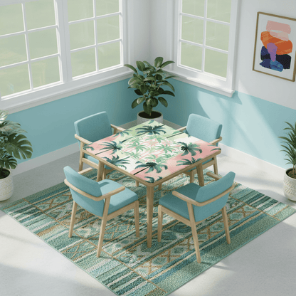 Mahjong Mat Palm Beach Watercolor Pastel Preppy Style Palm Tree Mahjong Mat