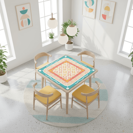 Floral Sorbet Coral, Yellow, Teal Preppy Mahjong Mat