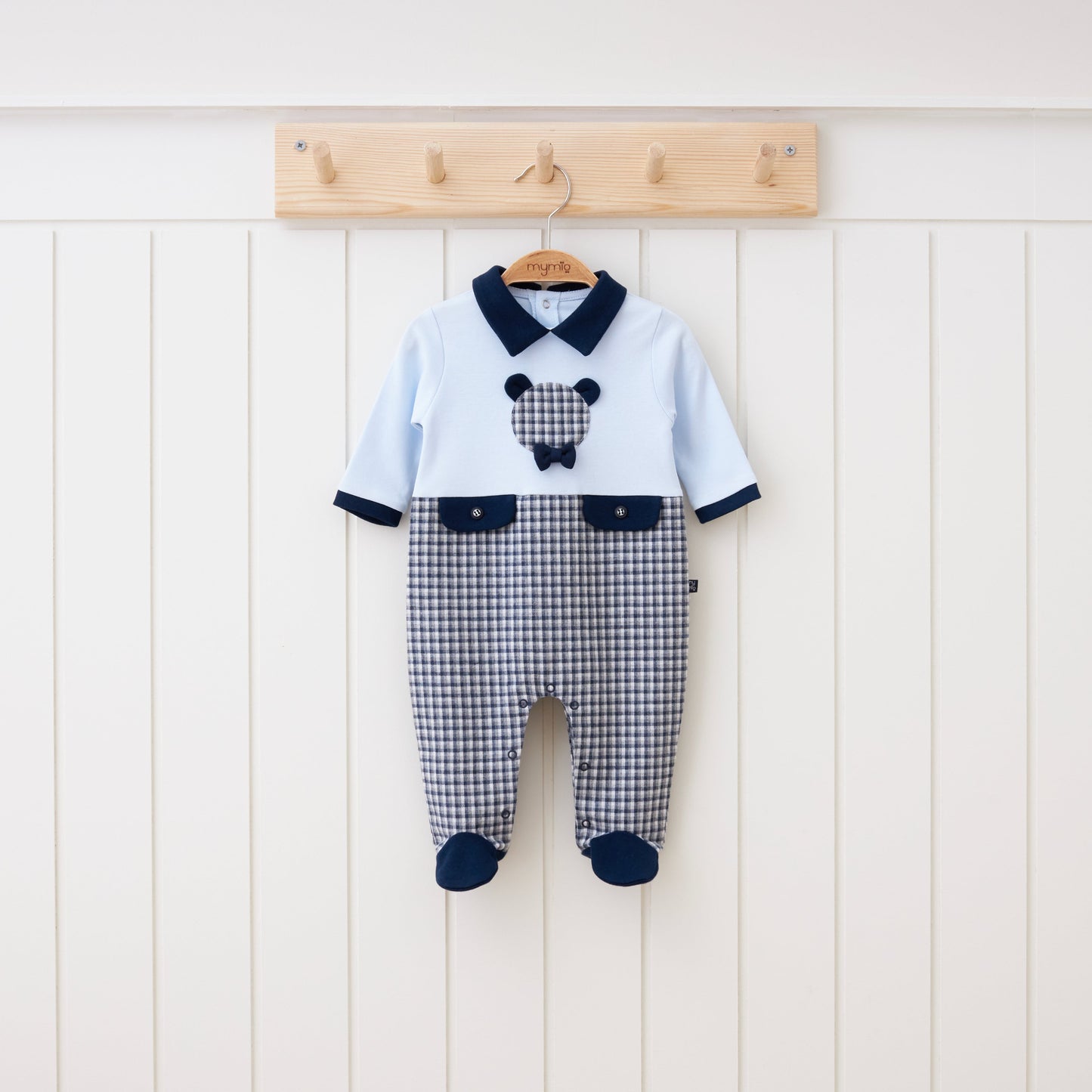 Navy Check Bear Romper