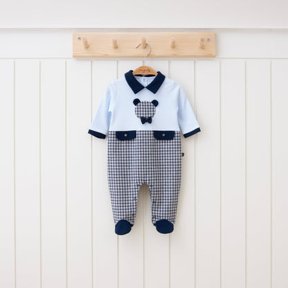 Navy Check Bear Romper