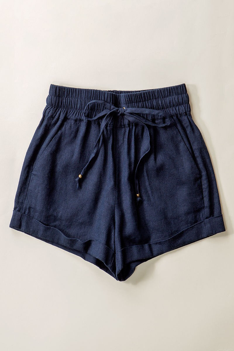 Linen Waistband Shorts with String Tie