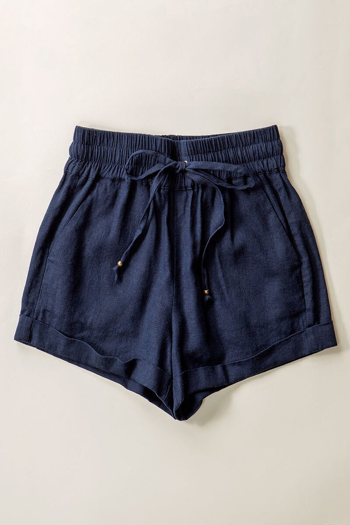 Linen Waistband Shorts with String Tie
