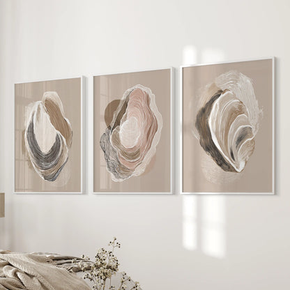 Vintage Oyster Shell Sketch. Minimalist Coastal Wall Art Set