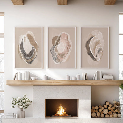 Vintage Oyster Shell Sketch. Minimalist Coastal Wall Art Set