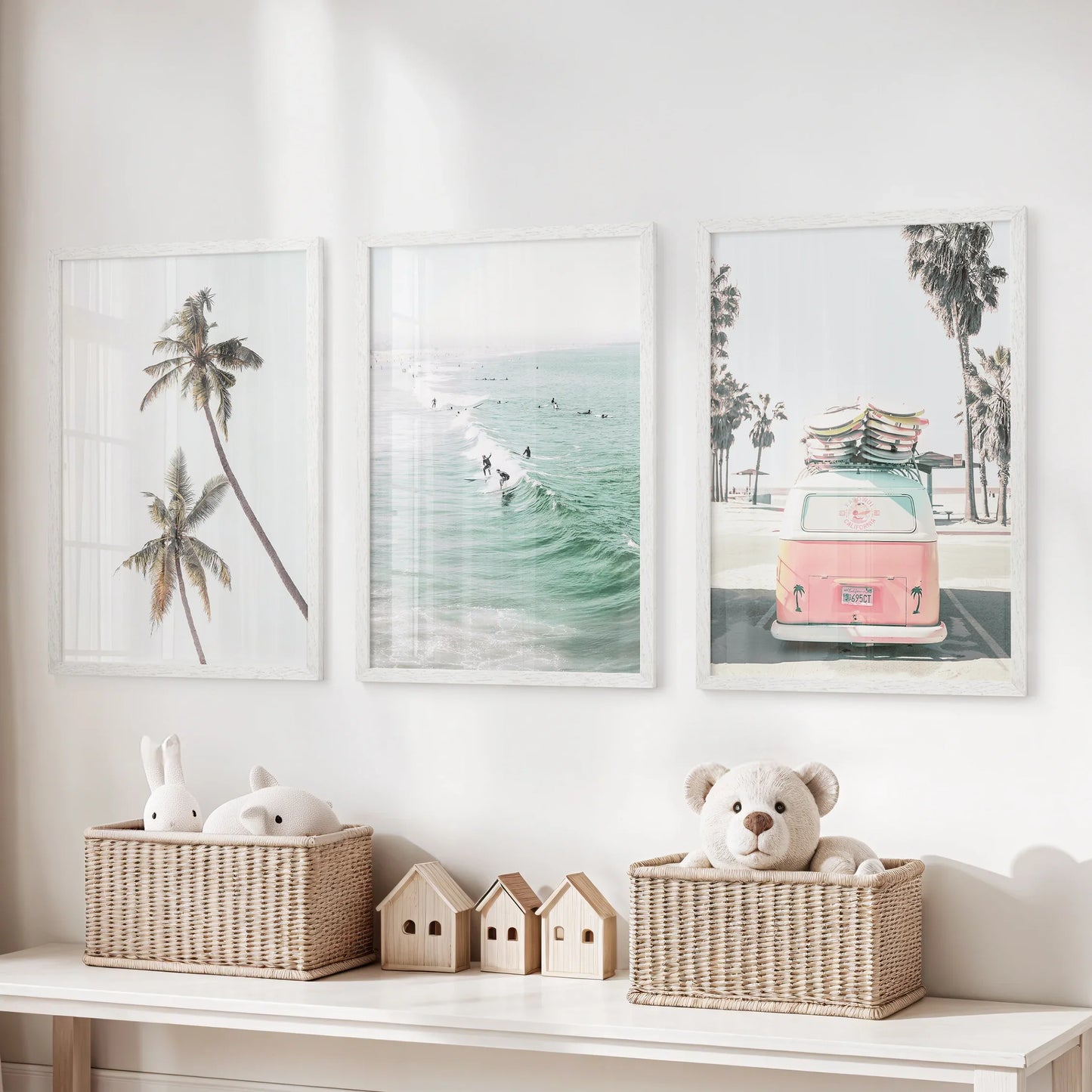 Tropical Beach Wall Art Set. Modern Coastal Surfing Prints