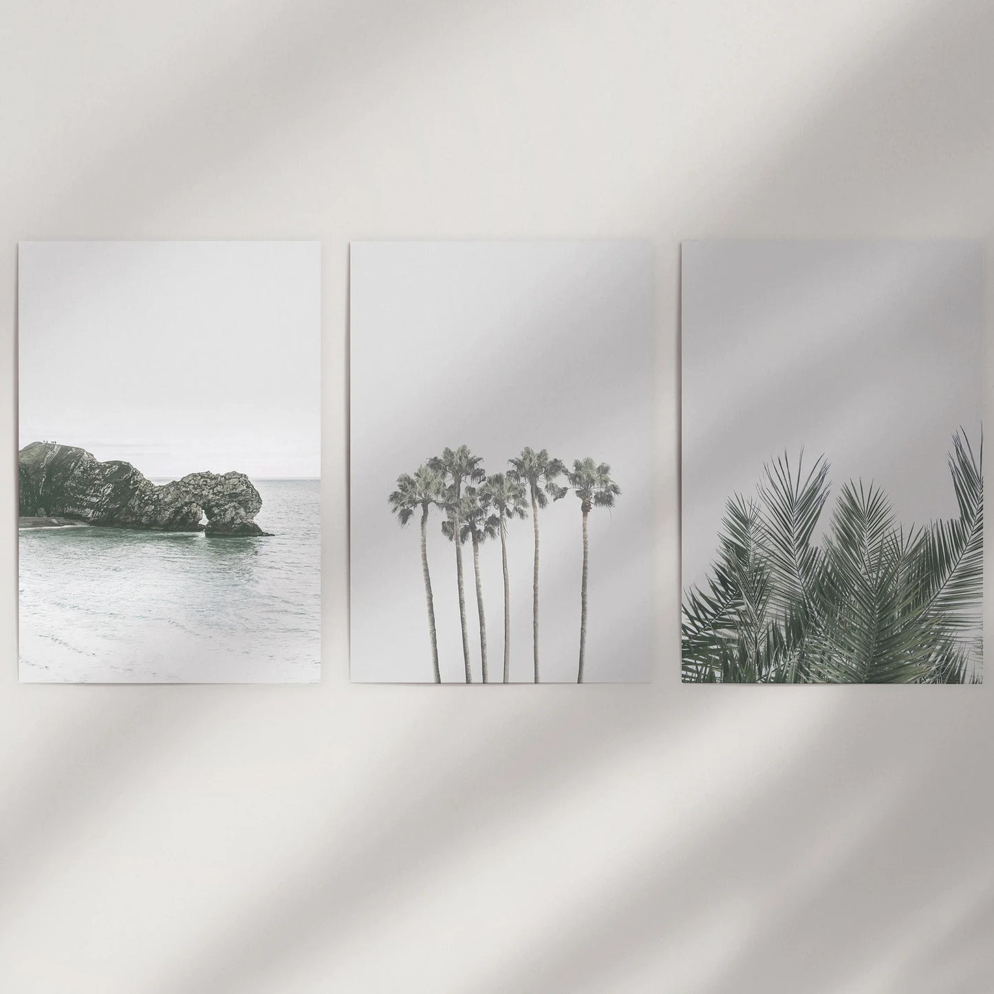 Modern Coastal Wall Art. Ocean Rock, Palms, Tropical Leaf