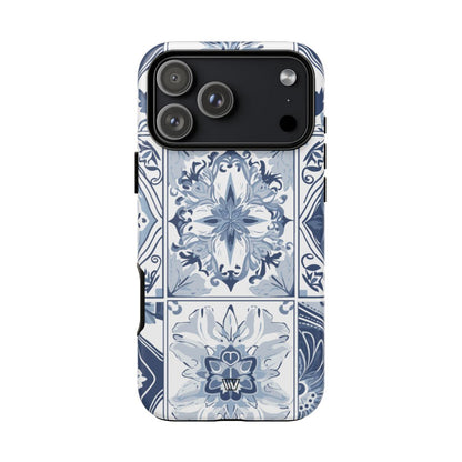 BLUE WHITE TILE | Tough Phone Case