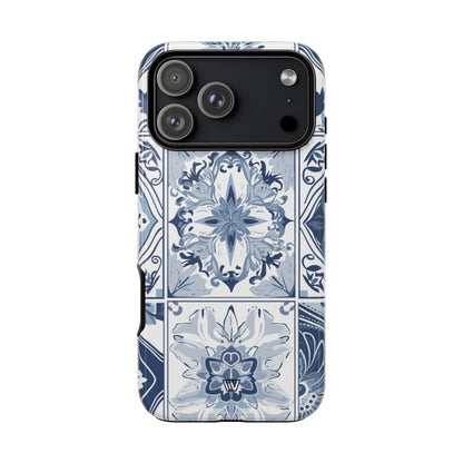 BLUE WHITE TILE | Tough Phone Case