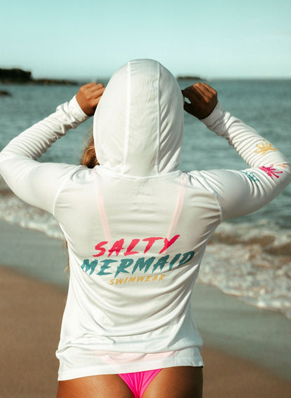 'Seas The Day' UPF 50+ Hooded Long Sleeve | White Solar
