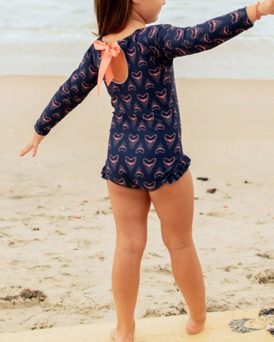 Shark Bite Long Sleeve One Piece with Bow