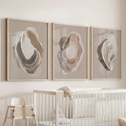 Vintage Oyster Shell Sketch. Minimalist Coastal Wall Art Set