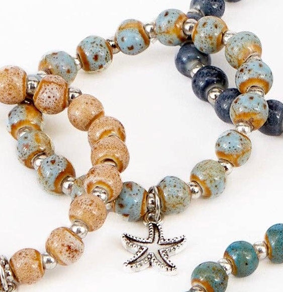 Coastal Clay Bead Charm Bracelet