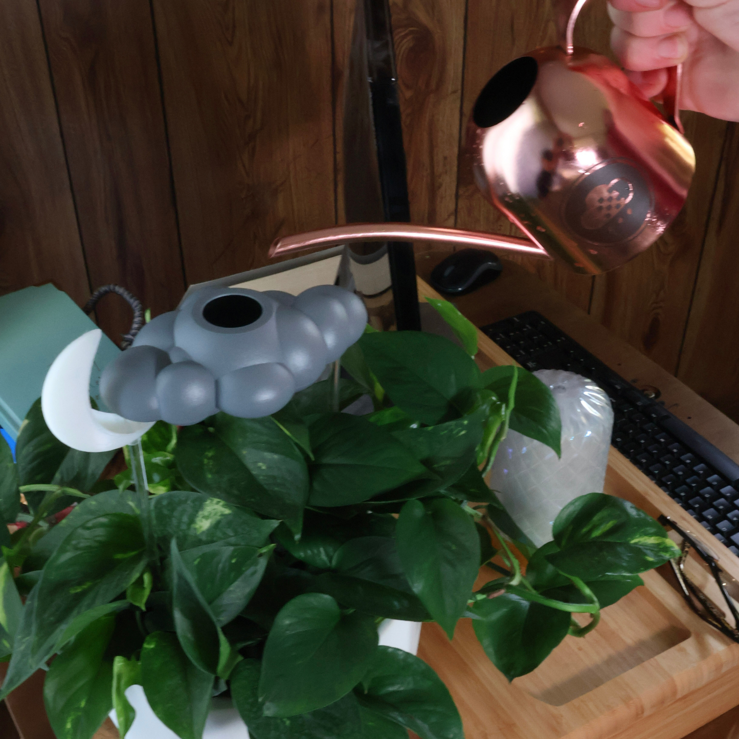 Stormy Dripping Rain Cloud with Glow in the Dark Moon Charm