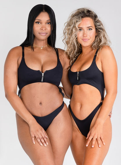 Zipper Top Monokini One-Piece - Tammy | My Private Jet Black