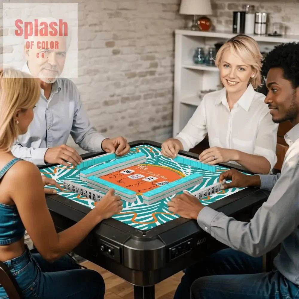 The Charleston Mahjong Mat, Tropical Teal Orange Preppy Fun Mahj Lover Mat