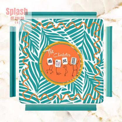 The Charleston Mahjong Mat, Tropical Teal Orange Preppy Fun Mahj Lover Mat