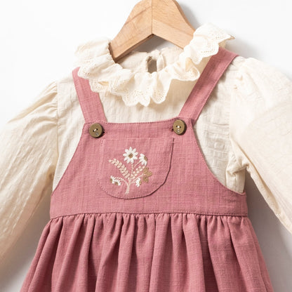 Dusty Rose Pinafore Dress & Blouse