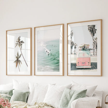Tropical Beach Wall Art Set. Modern Coastal Surfing Prints