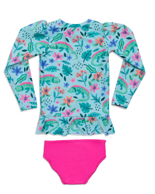 Tropical Iguanas Girls Long Sleeve Sun Shirt and Swim Bottom Set