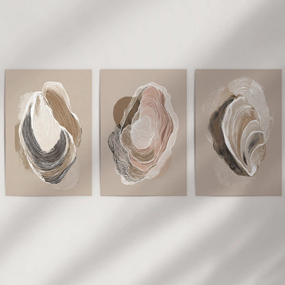 Vintage Oyster Shell Sketch. Minimalist Coastal Wall Art Set