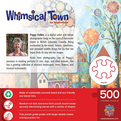 Whimsical Town - Our Neighborhood 500 Piece Jigsaw Puzzle by Masterpieces Puzzles