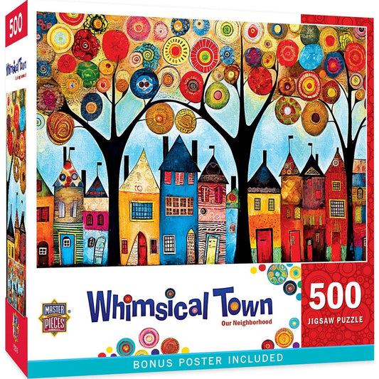 Whimsical Town - Our Neighborhood 500 Piece Jigsaw Puzzle by Masterpieces Puzzles