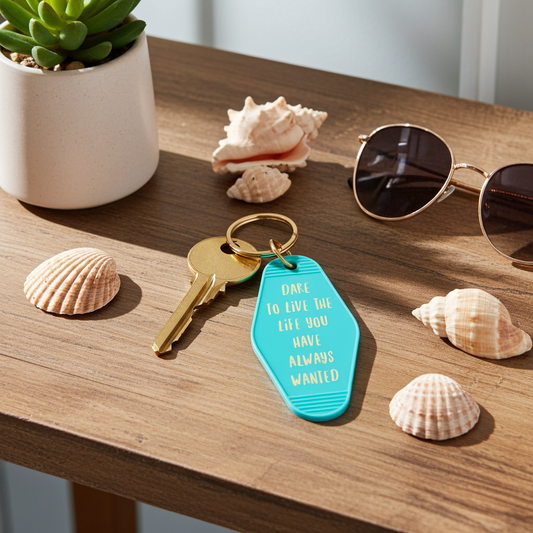 "Dare To Live The Life" Retro Motel Keychain