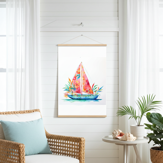 Tropical Tides Sailboat Poster with Hanger