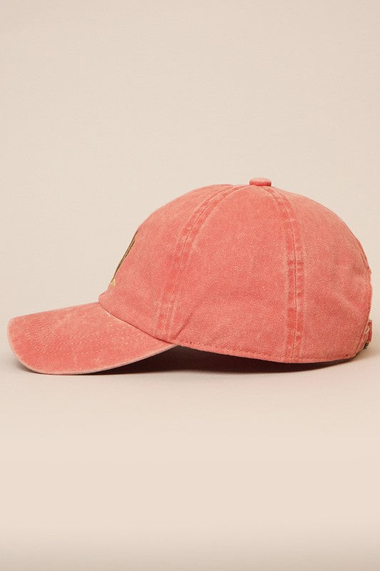 Cactus Embroidery Washed Baseball Cap (Burnt Orange)