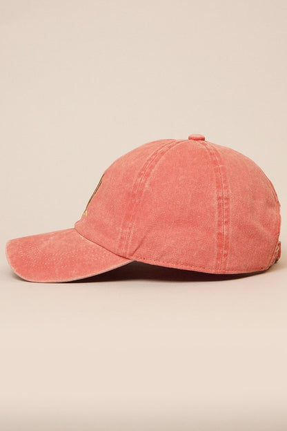 Cactus Embroidery Washed Baseball Cap (Burnt Orange)