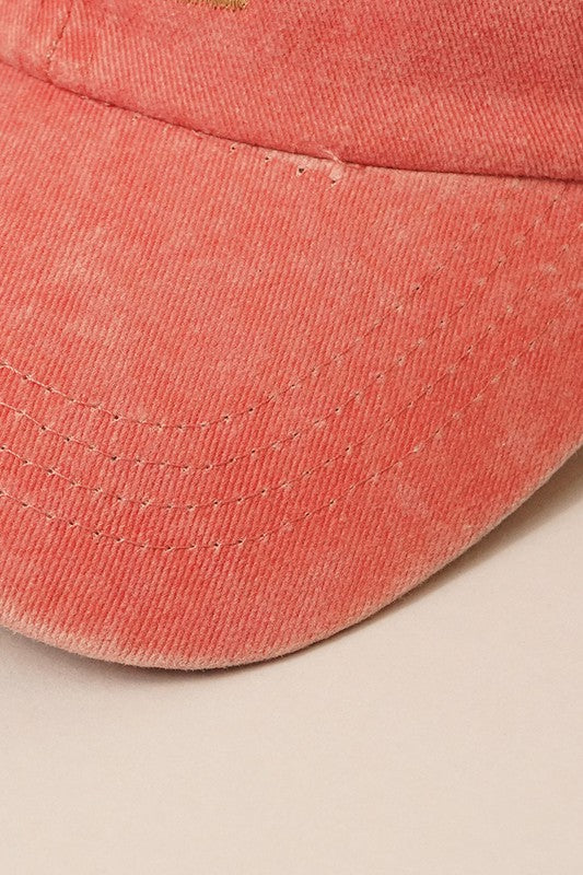 Cactus Embroidery Washed Baseball Cap (Burnt Orange)
