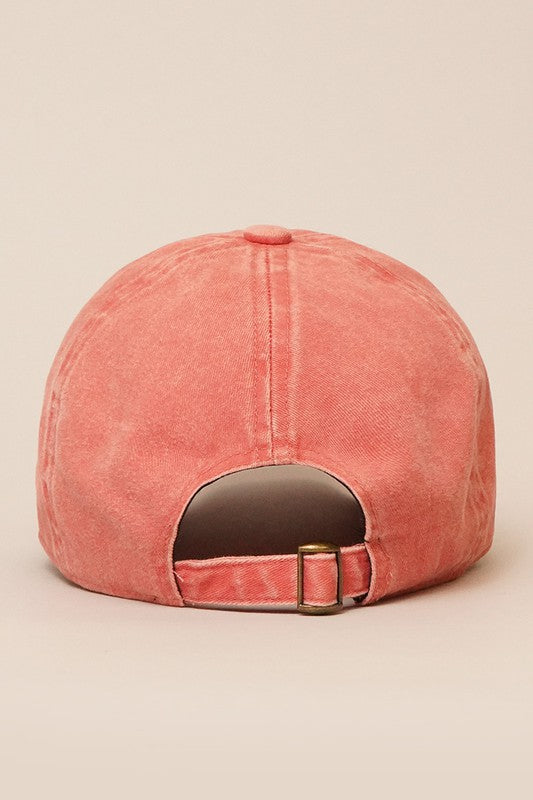 Cactus Embroidery Washed Baseball Cap (Burnt Orange)