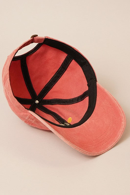 Cactus Embroidery Washed Baseball Cap (Burnt Orange)