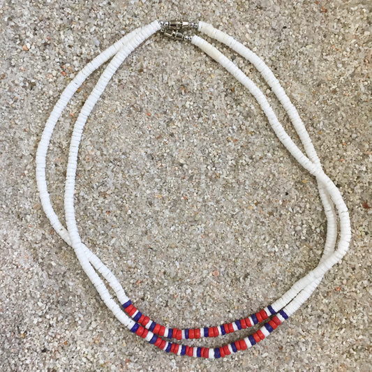 Clam Rose Shell & Coco Heishi Bead Necklace 18" (Navy/Rust)