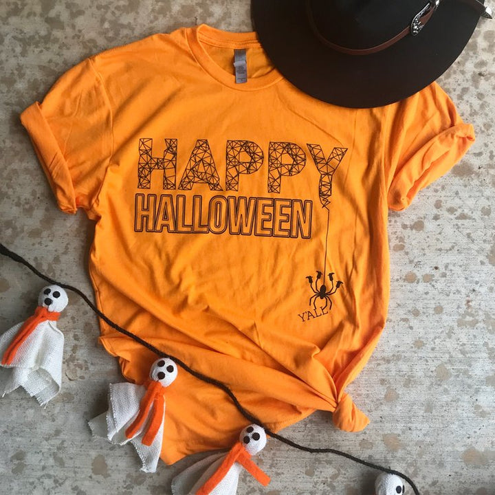 "Happy Halloween Y'all!" Spider Web Tee