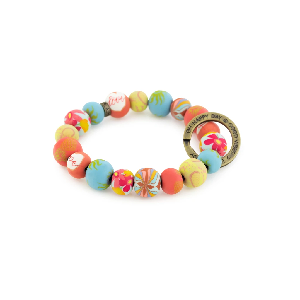 Jilzarah Happy Vibes Wrist Keychain (Happy) Coral & Calypso