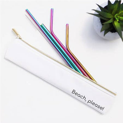 "Beach Please" 6 Piece Straw Set (Rainbow)