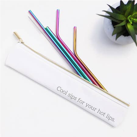"Cool Sips For Your Hot Lips" 6 Piece Straw Set (Rainbow)