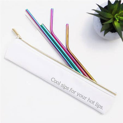 "Cool Sips For Your Hot Lips" 6 Piece Straw Set (Rainbow)