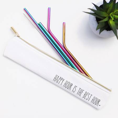 "Happy Hour Is The Best Hour" 6 Piece Straw Set (Rainbow)