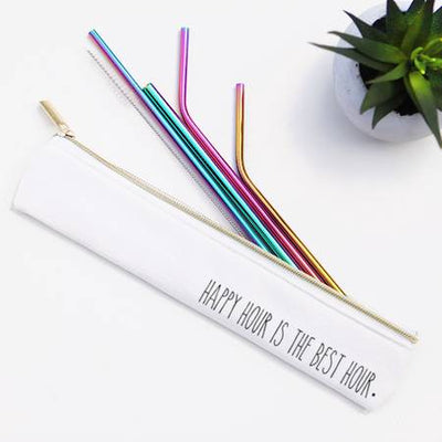 "Happy Hour Is The Best Hour" 6 Piece Straw Set (Rainbow)