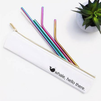"Whale Hello There" 6 Piece Straw Set (Rainbow)